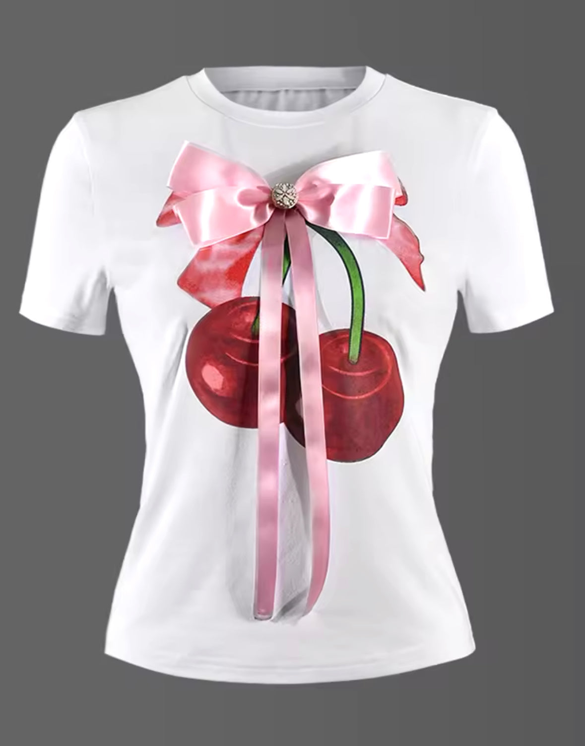 Cherry Bow Graphic Top White/Pink